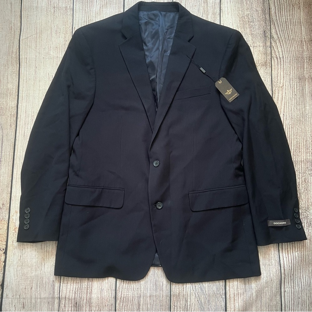 NEW Dockers Premium Pinstripe Blazer Sports Coat Mens 44R Classic Navy Blue NWT‎